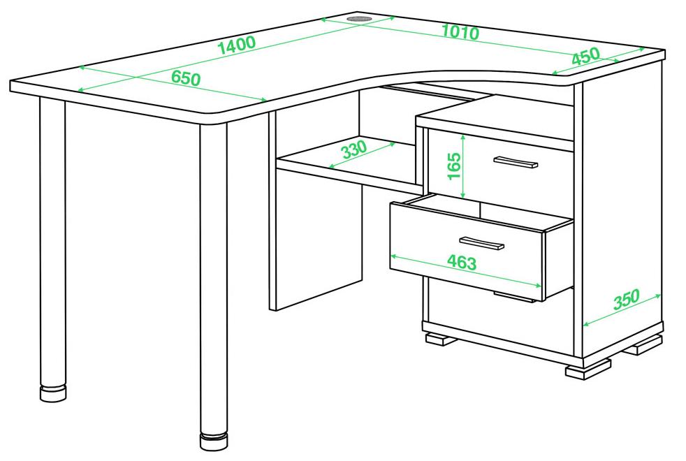 Письменный стол Жаспера-132С-140 правый белый