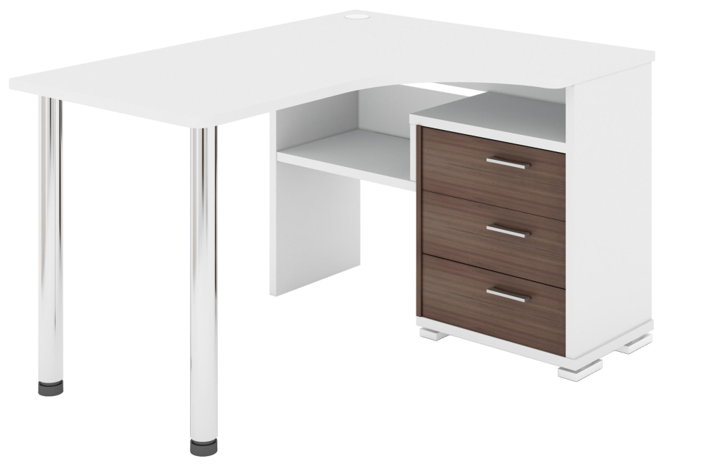 Письменный стол Жаспера-132С-140 правый белый / шамони-ч