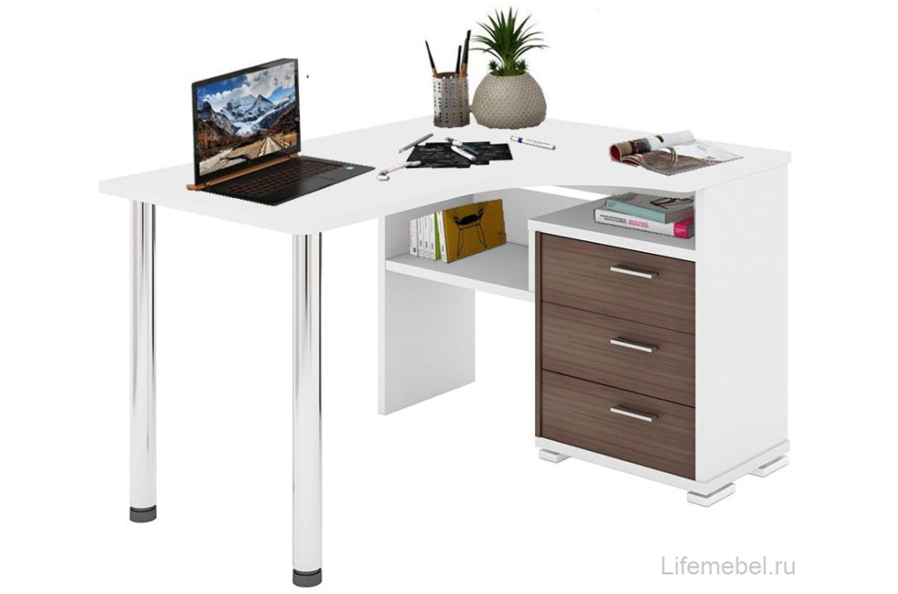Письменный стол Жаспера-132С-140 правый белый / шамони-ч