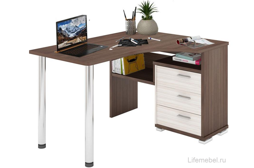 Письменный стол Жаспера-132С-140 правый шамони-ч / карамель