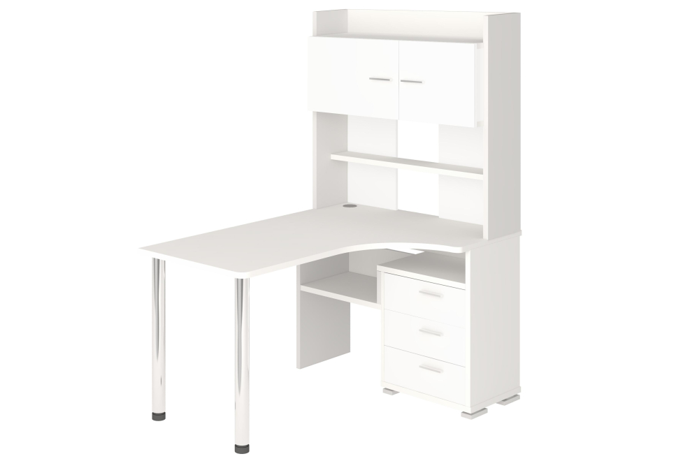 Письменный стол Жаспера-133-130 правый с надстройкой белый
