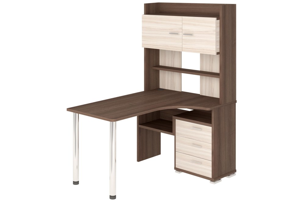 Письменный стол Жаспера-133-140 правый с надстройкой шамони-ч / карамель