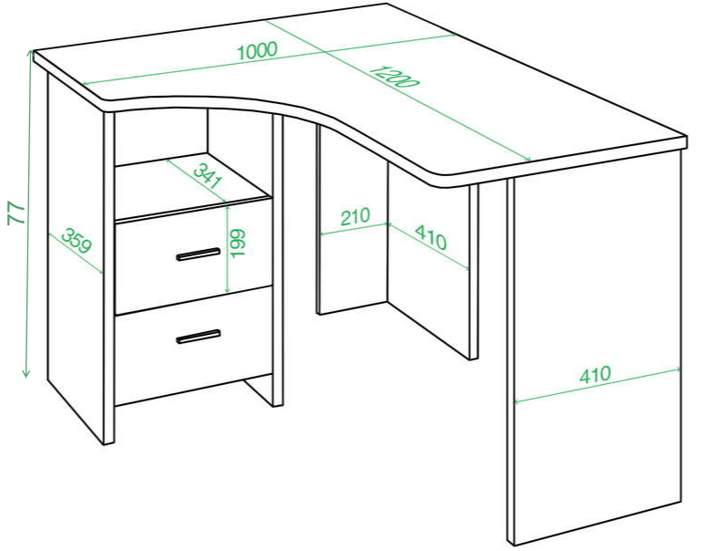 Стол компьютерный 100 х 120 см угловой нельсон / белый левый