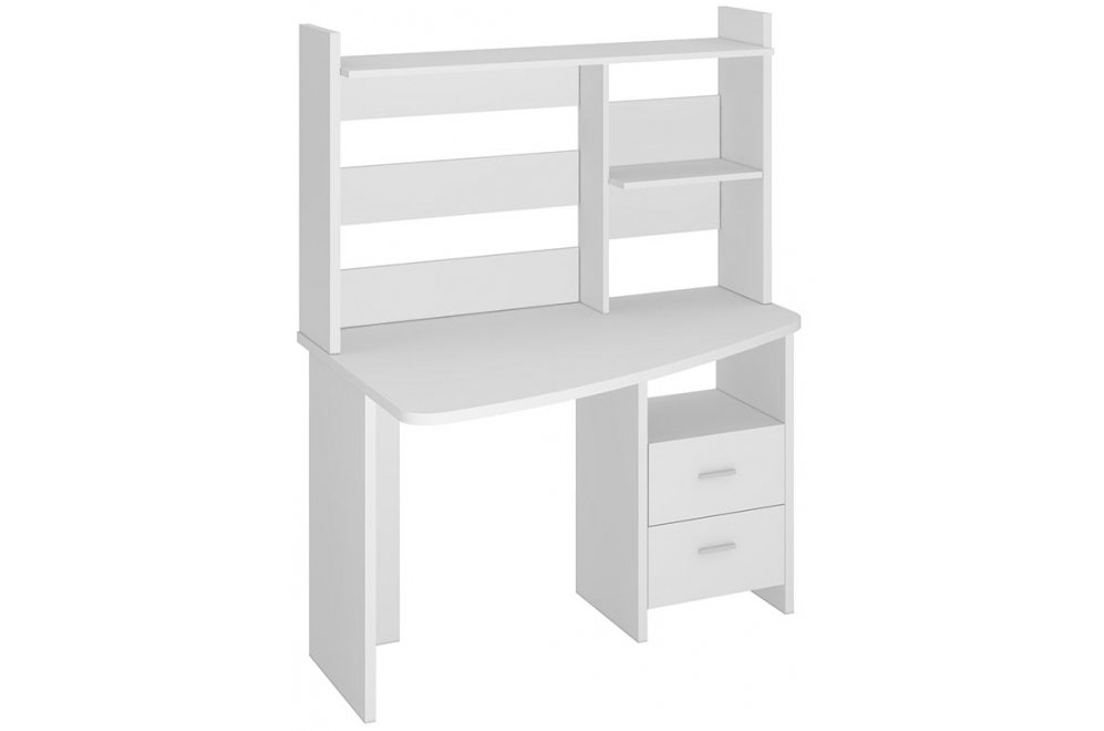 Стол компьютерный с надстройкой 120 х 60 см круглый белый левый