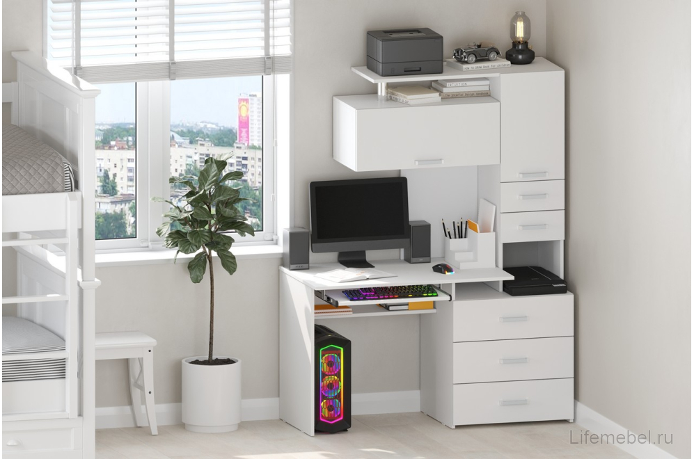 Стол компьютерный Джаз-17 белый левый