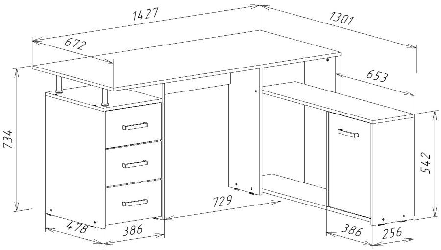 Стол компьютерный КС14 правый дуб сонома