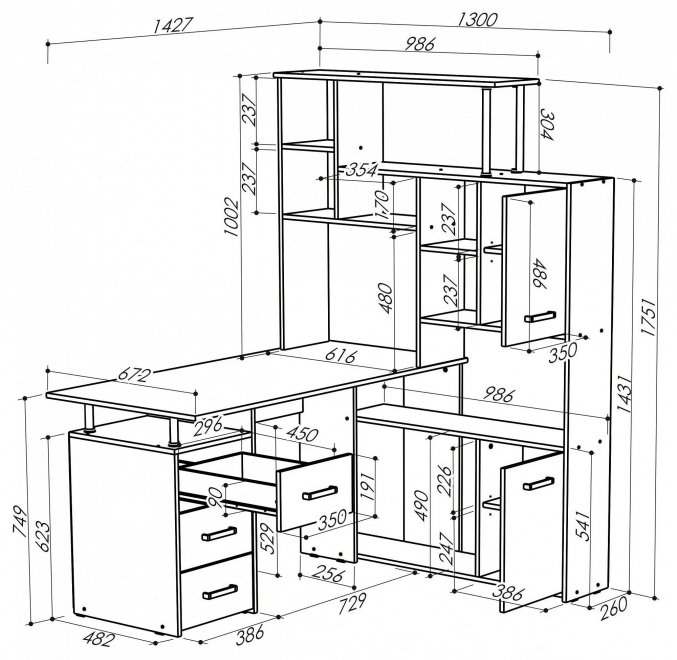 Стол компьютерный КС15 белый правый