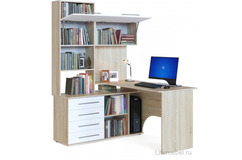 Стол компьютерный КСТ-14.1Л левый дуб сонома / белый
