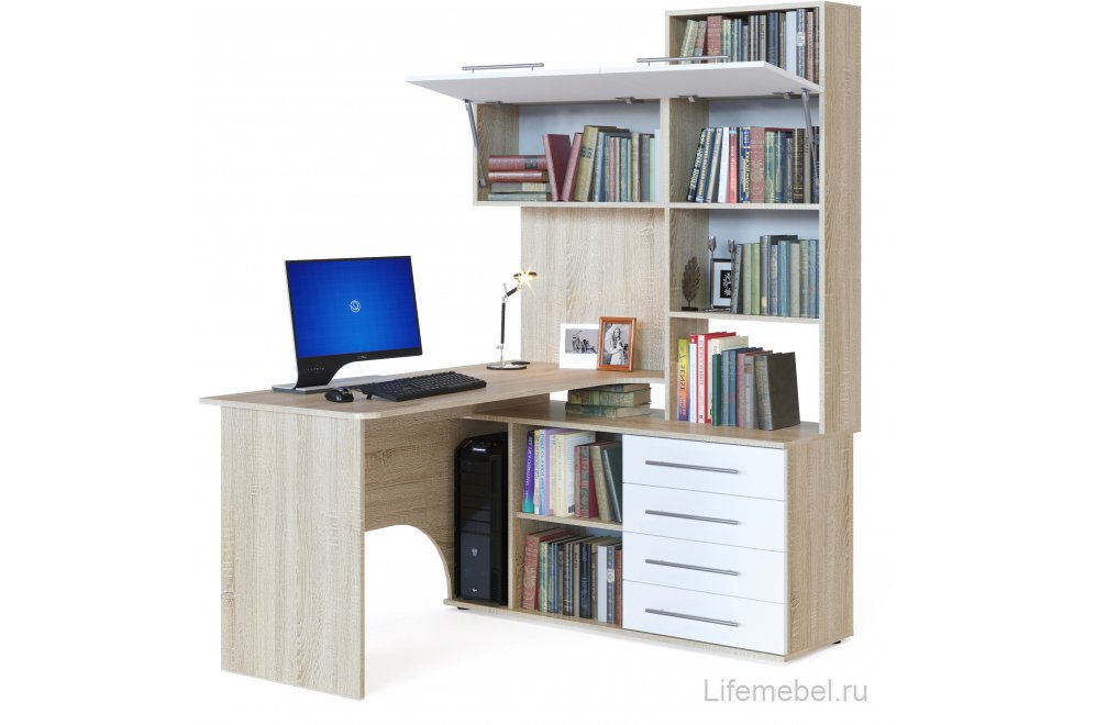Стол компьютерный КСТ-14.1П правый дуб сонома / белый