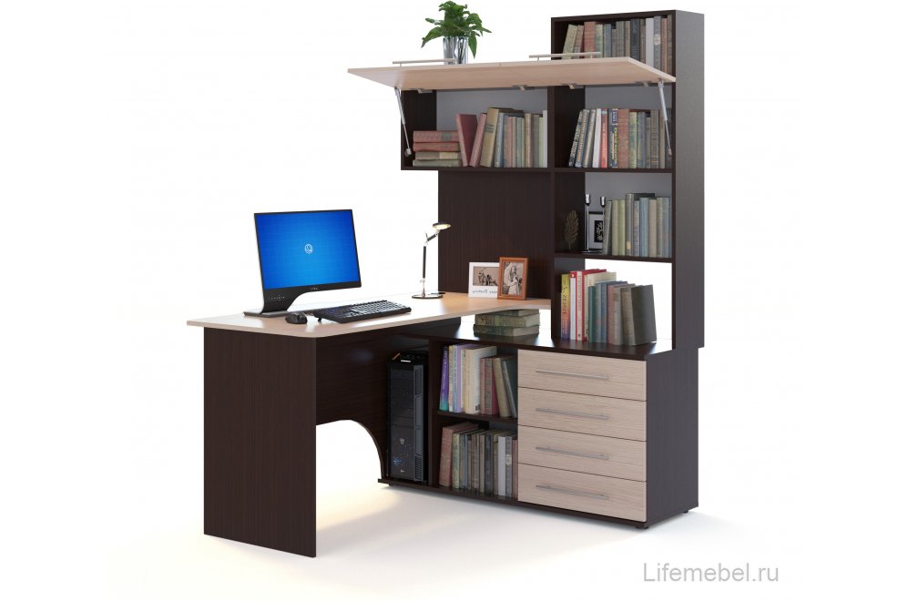 Стол компьютерный КСТ-14.1П правый венге / беленый дуб