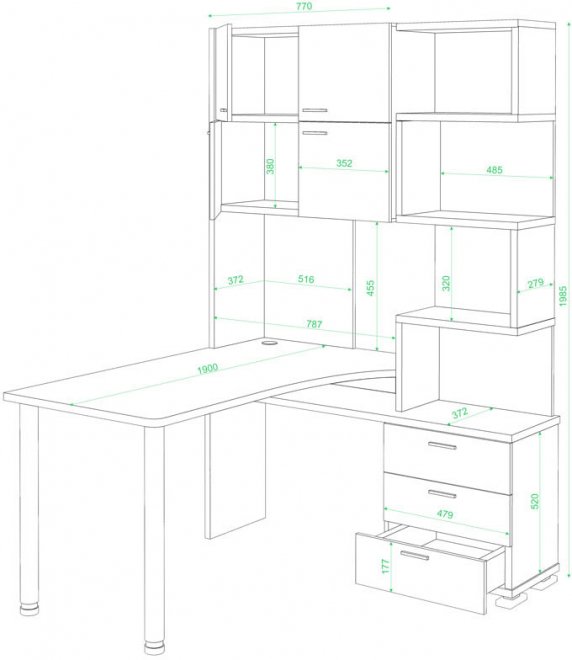 Стол компьютерный Жаспера-500М / 190 правый белый жемчуг
