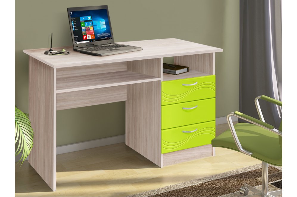 Стол письменный Бриз МДФ волна лайм / ясень светлый