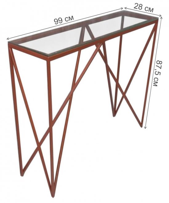 Консольный стол Akur Loft Cary медь / прозрачное стекло