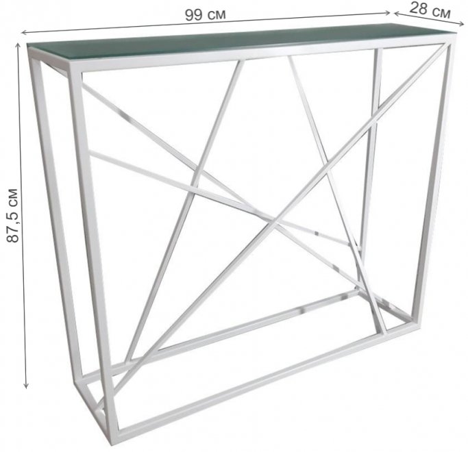 Консольный стол Loft Paterson металлокаркас белый / матовое стекло