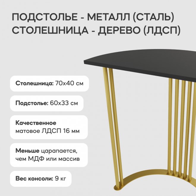 Консольный столик Violur 40x75x70 черный / золотой металл