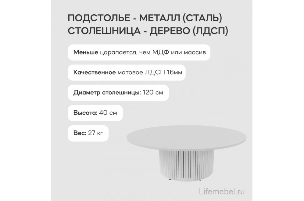 Журнальный столик Trubis Wood 120x40x120 белый