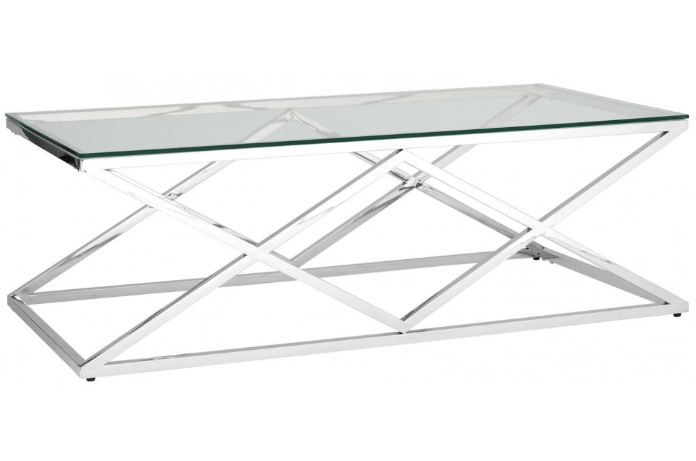Журнальный стол Президиум 120 прозрачное стекло / сталь серебро