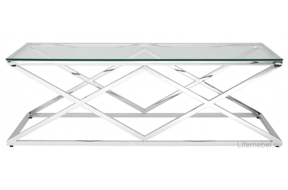 Журнальный стол Президиум 120 прозрачное стекло / сталь серебро