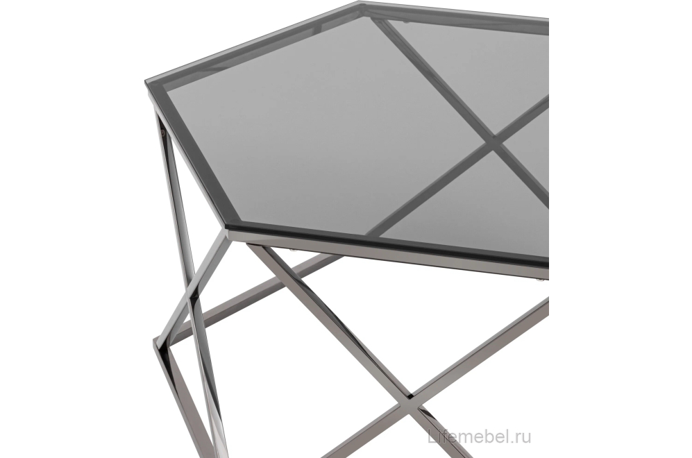 Журнальный столик Том 93х80 стекло smoke / сталь темный хром