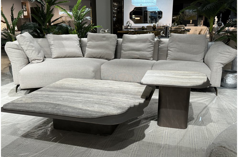 Журнальный столик Травертин 120 серый / черный