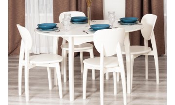 Стол деревянный обеденный Diamante 100х100+30х75 ivory white