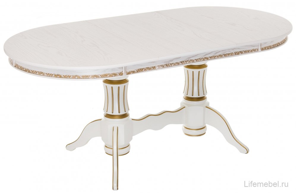 Деревянный стол Герцог молочный / золотая патина