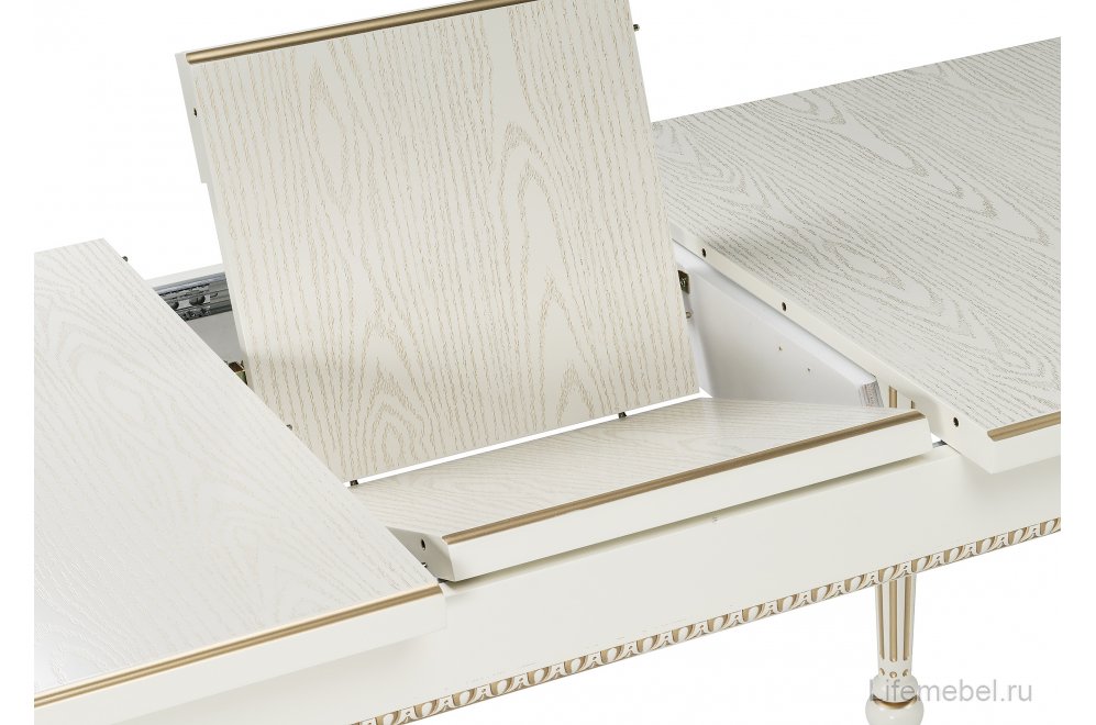 Деревянный стол Леджер слоновая кость / патина золото