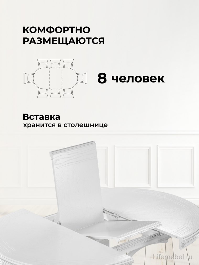 Деревянный стол Нозеан круглый белый / серебро