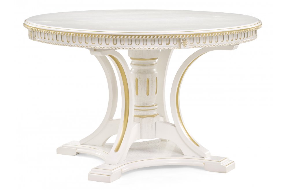 Деревянный стол Нозеан круглый белый / золото