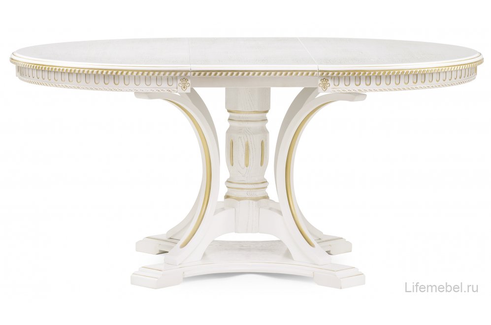 Деревянный стол Нозеан круглый белый / золото