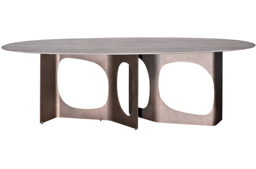 Деревянный стол Травертин светло-серый / бронза