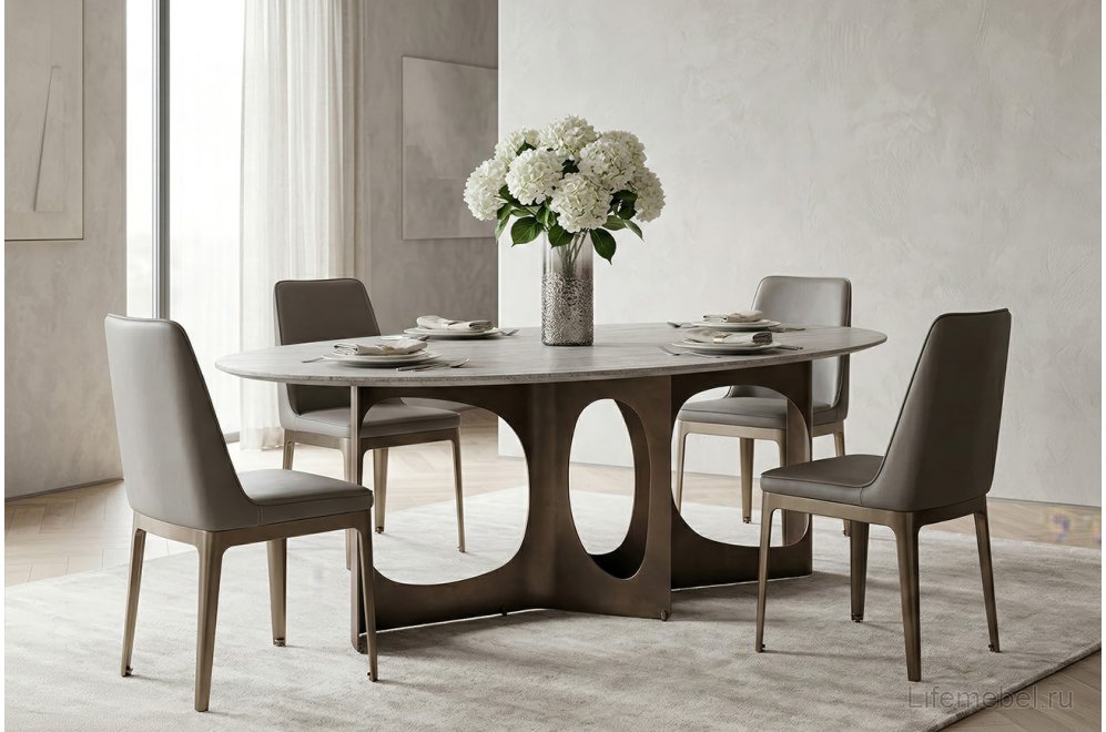 Деревянный стол Травертин светло-серый / бронза