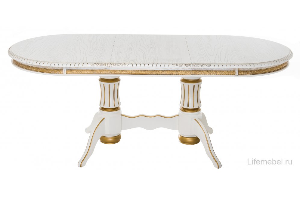Деревянный стол Женева молочный / золотая патина
