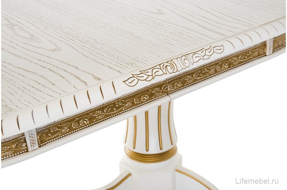Деревянный стол Женева молочный / золотая патина