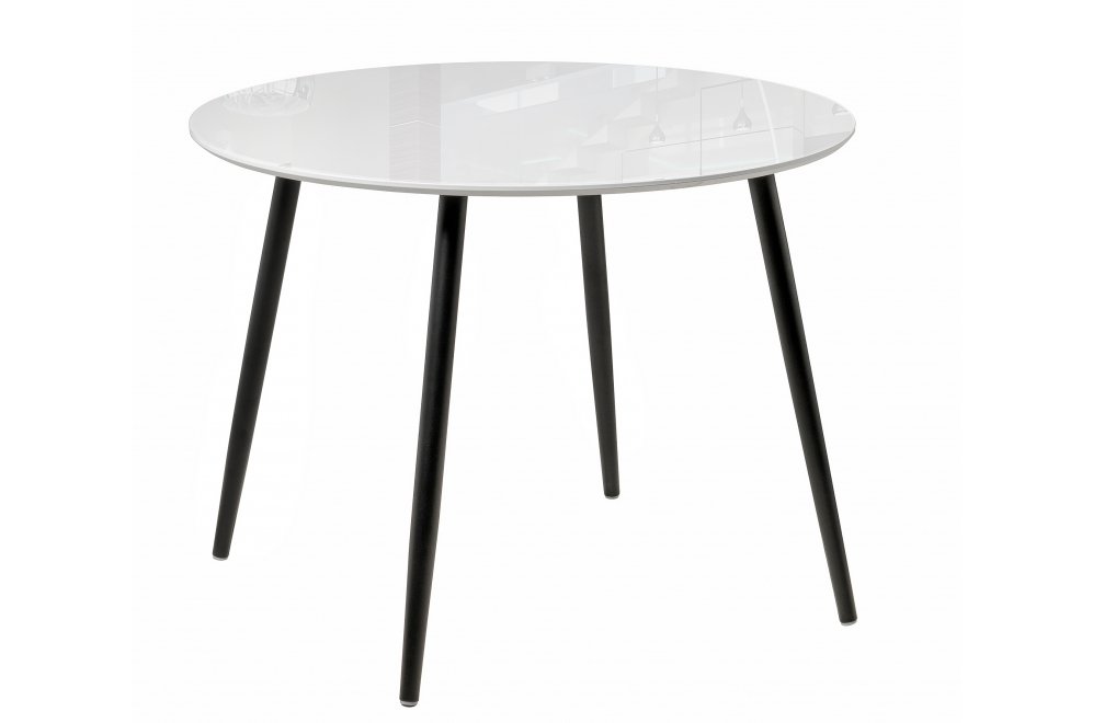 Стеклянный стол Анселм белый / черные ноги