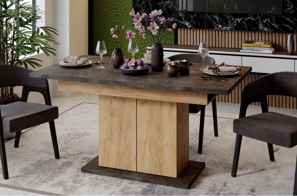 Стол на тумбе Детройт Тип 1 дуб крафт золотой / ателье темное