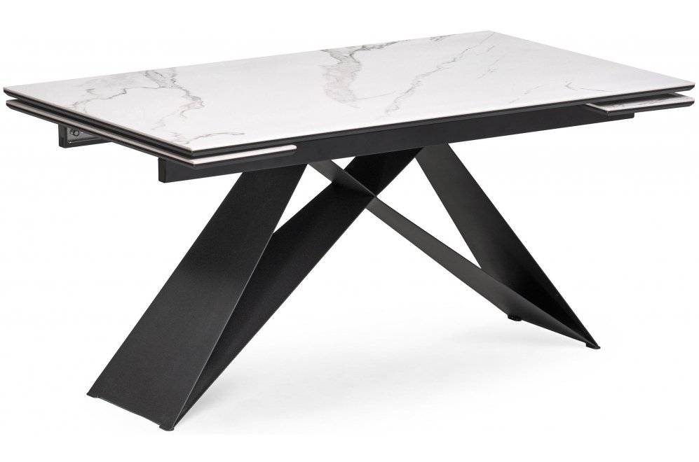 Керамический стол Ноттингем 160(220)х90х79 белый мрамор / черный