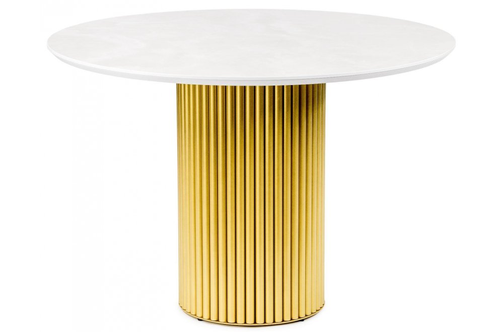 Керамический стол Барел 110 onyx bianco soft satin / золотой