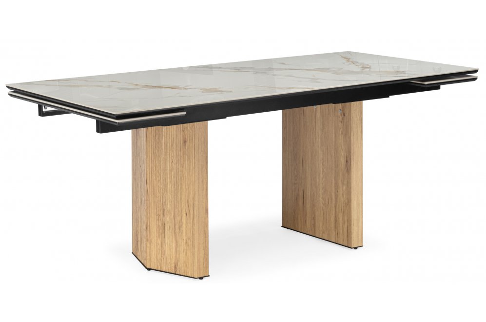 Керамический стол Монерон 180(240)x90 calacatta gold / дуб монтана