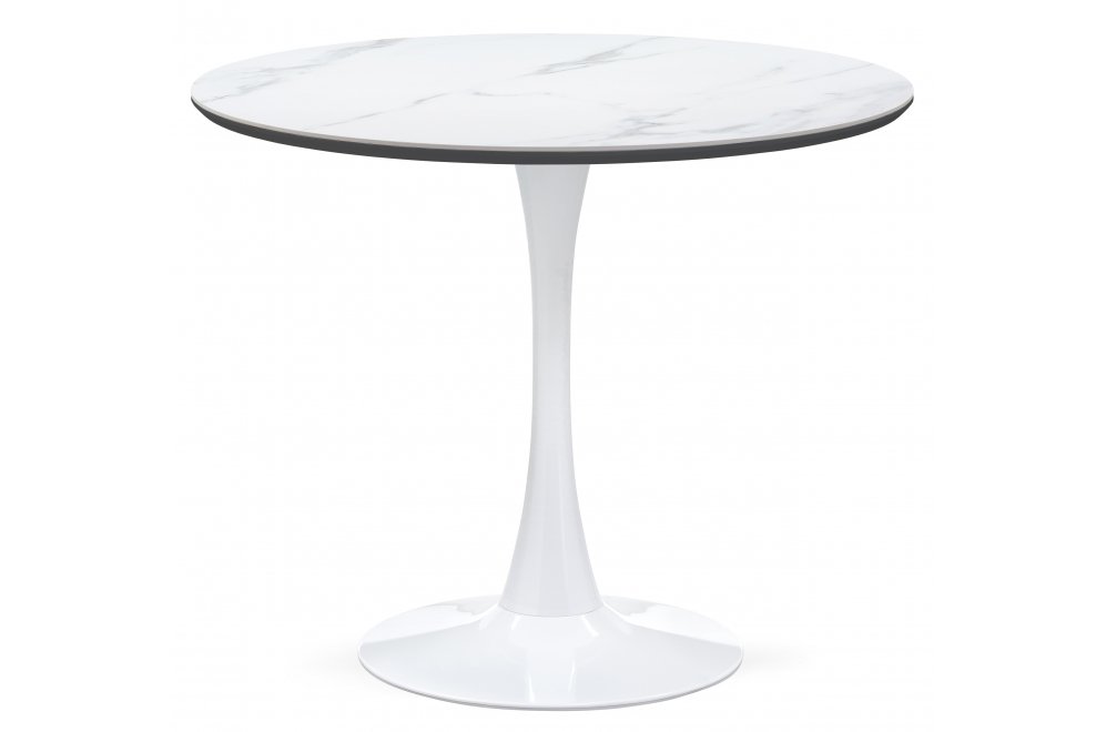 Керамический стол Тулип 90х74 белый мрамор / черная пленка / белый