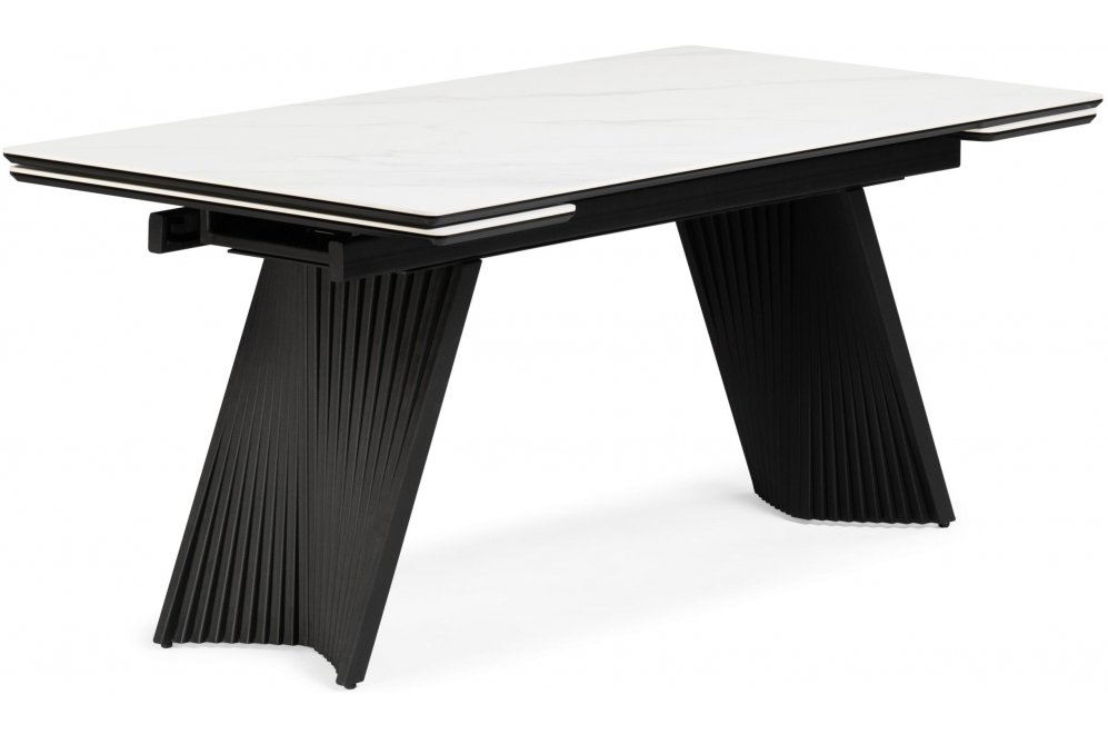 Керамический стол Вейв 140(200)х80 белый мрамор snow white / черный