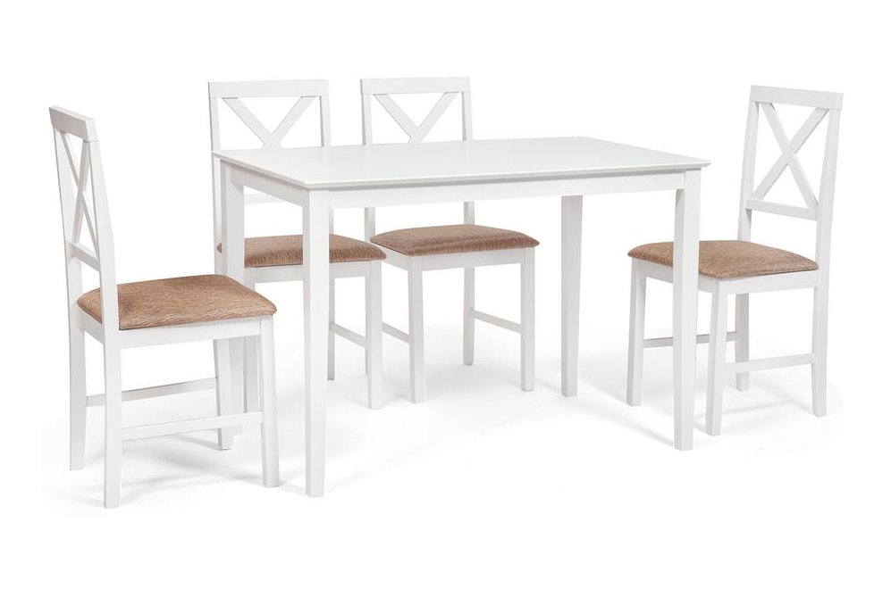 Обеденная группа Хадсон Hudson Dining Set pure white белый 2-1 / ткань коричнево-золотая 1505