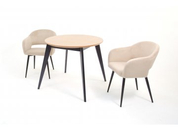 Обеденный стол Сканди К 90 / Пичч велюр бежевый / черное дерево / натуральный