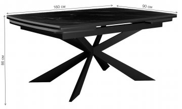 Керамический стол DikLine KM160 мрамор керамика черная / опоры черные