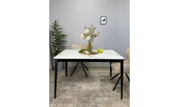 Керамический стол Локи белый / золотой мрамор / черный