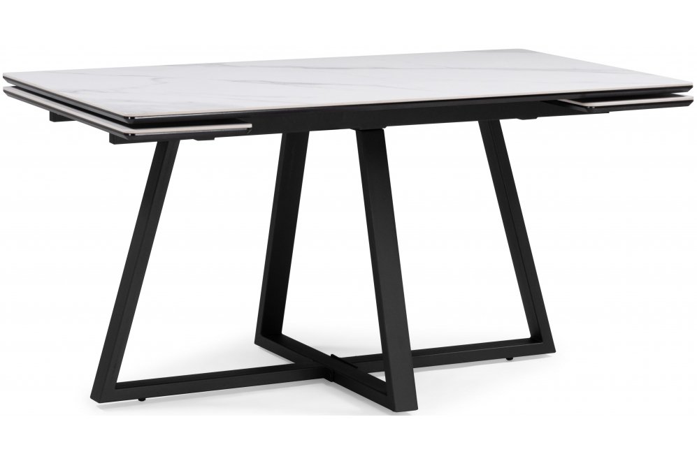 Керамический стол Памелла 140(200)х80х75 белый мрамор snow white / черный
