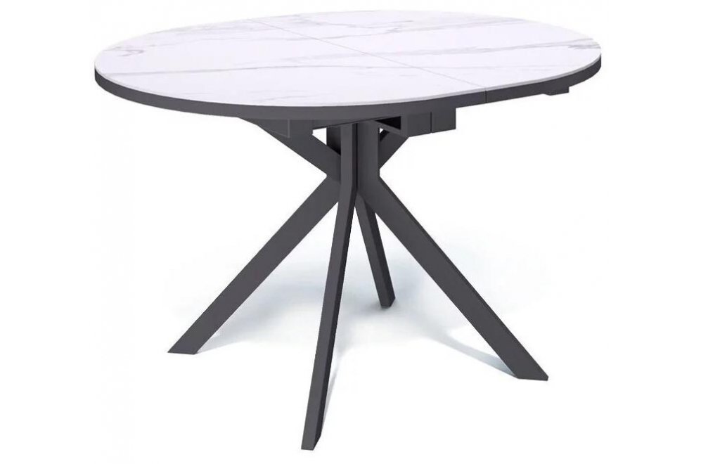 Керамический стол Avilon 110-155х90х76 круглый раскладной белый мрамор / черный