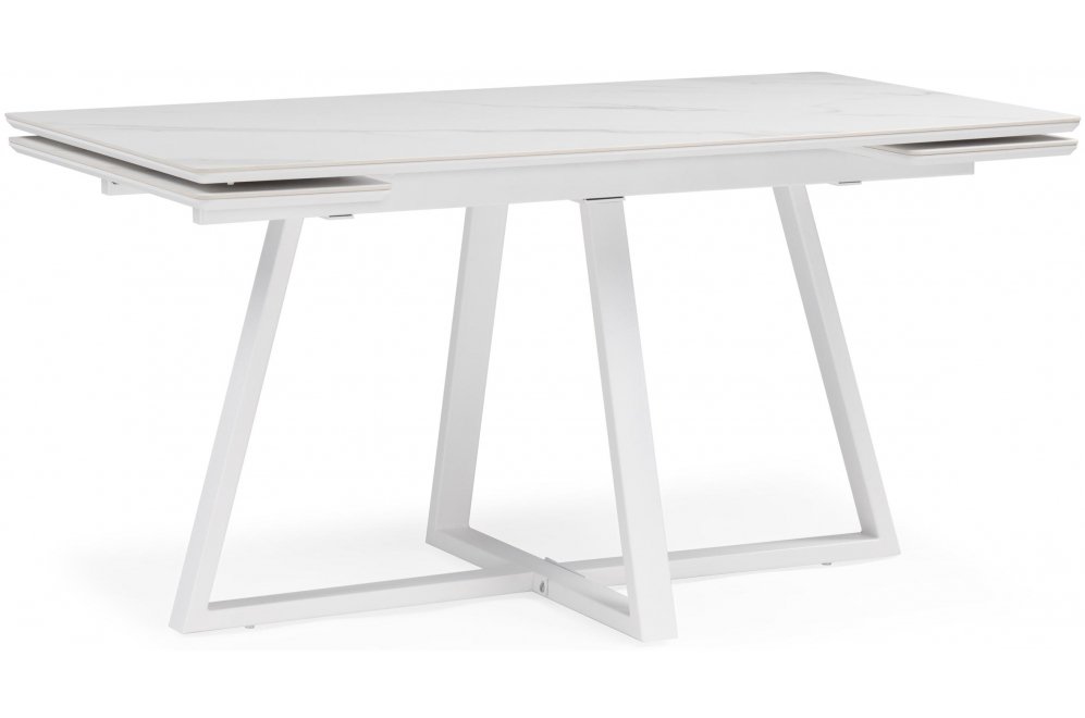 Керамический стол Памелла 140 (200) х 80 белый мрамор alpin white / snow white / белый