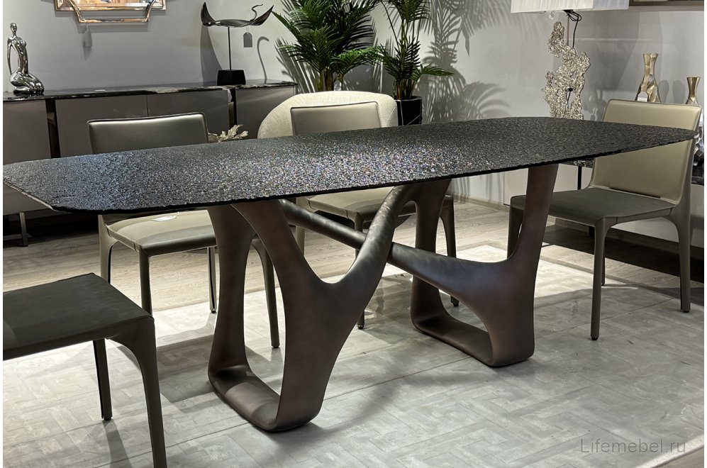 Деревянный стол Фьюжн черный / бронза