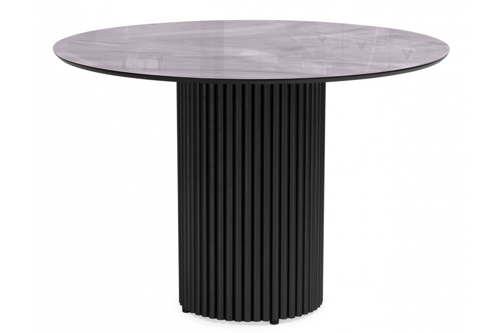 Стеклянный стол Барел 110 серый мрамор / черный